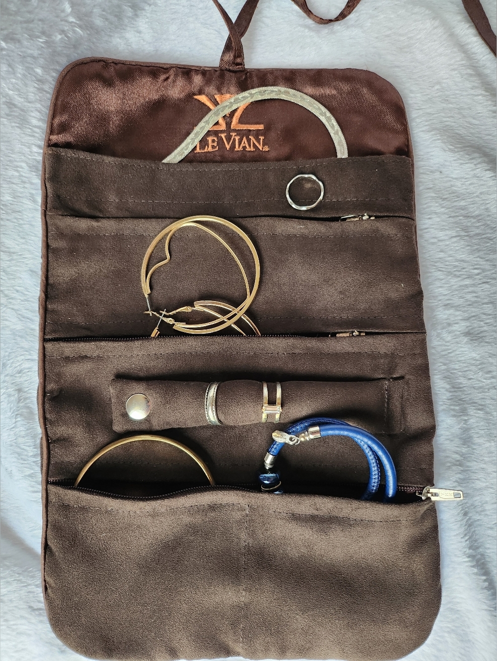 Le Vian Brown Jewelry Roll With Costume Jewelry
